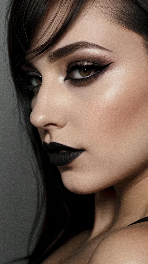 Porównanie kobiecej twarzy z naturalnym makijażem i mocnym makijażem